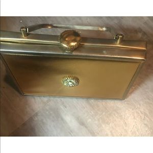 Metallic Box Purse w/Inset Gold Leatherette panels